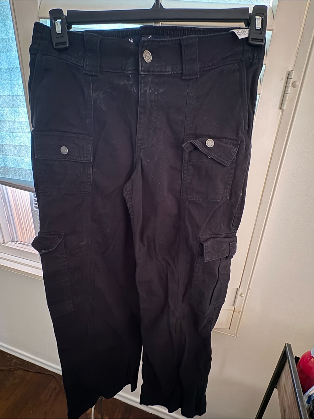 Hollister Black Men's Cargo Pants with Button-Flap Pockets